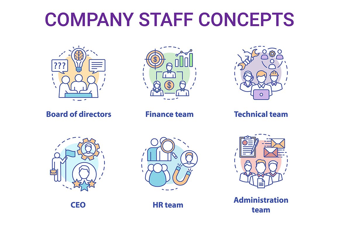 Company staff concept icons set cover image.