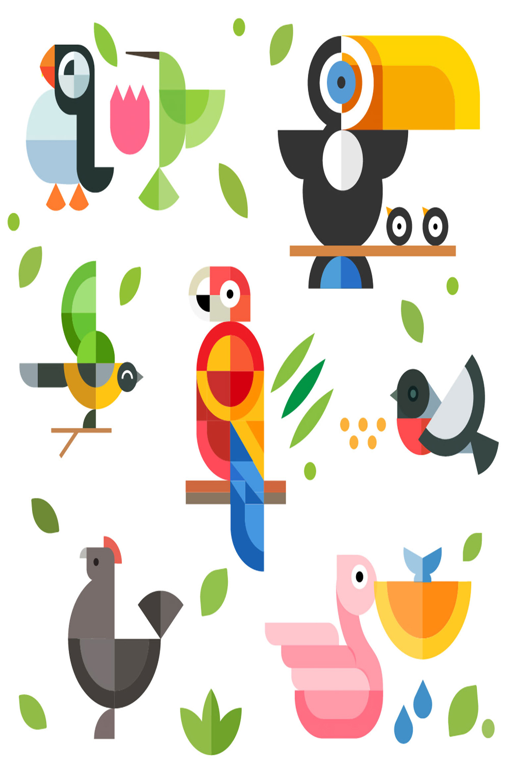 bird with shape illustrations pinterest preview image.