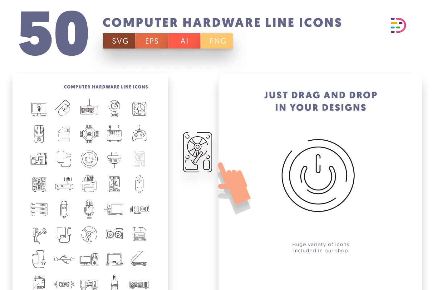 computer hardware line icons cover 1 566