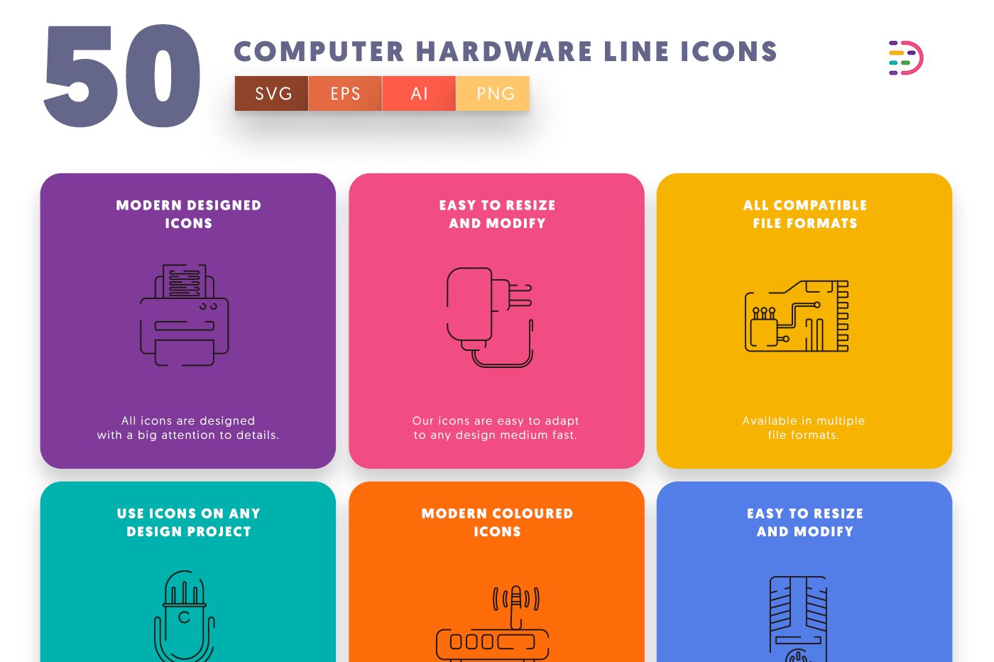 computer hardware line icons cover 5 325