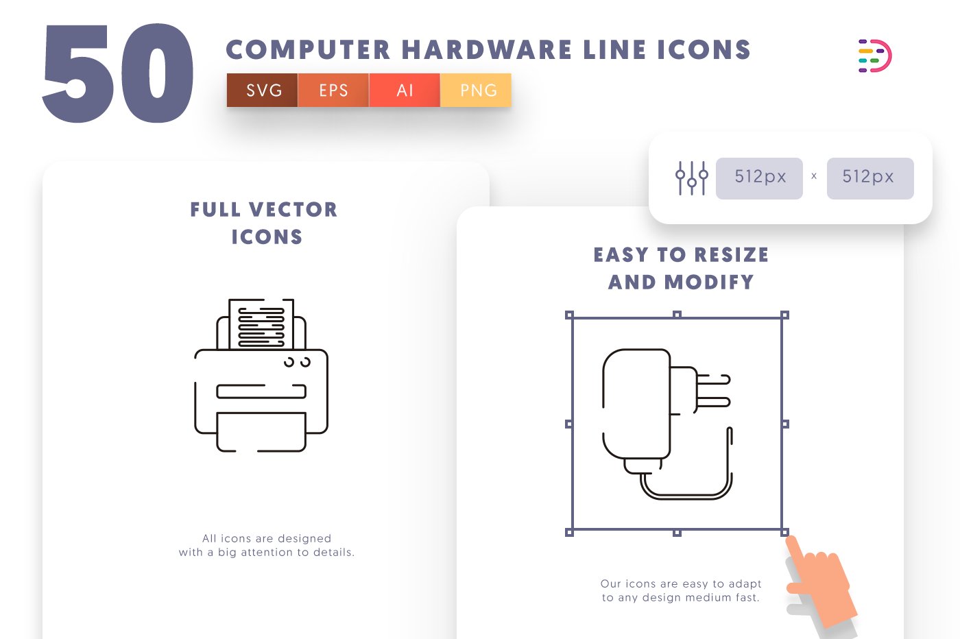 computer hardware line icons cover 6 947