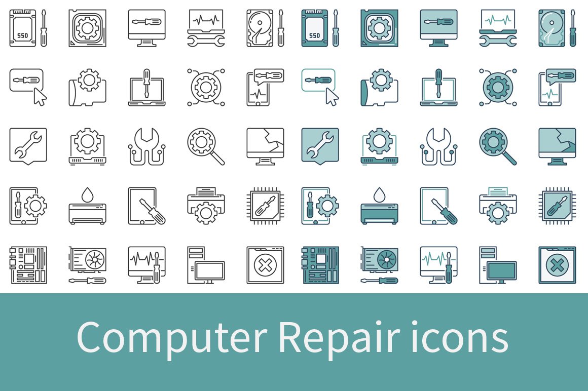 Computer Repair icons set cover image.