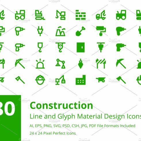 180 Material Construction Icons cover image.
