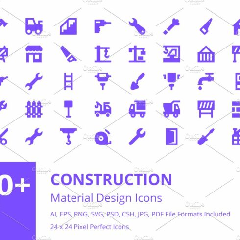 100+ Construction Material Icons cover image.