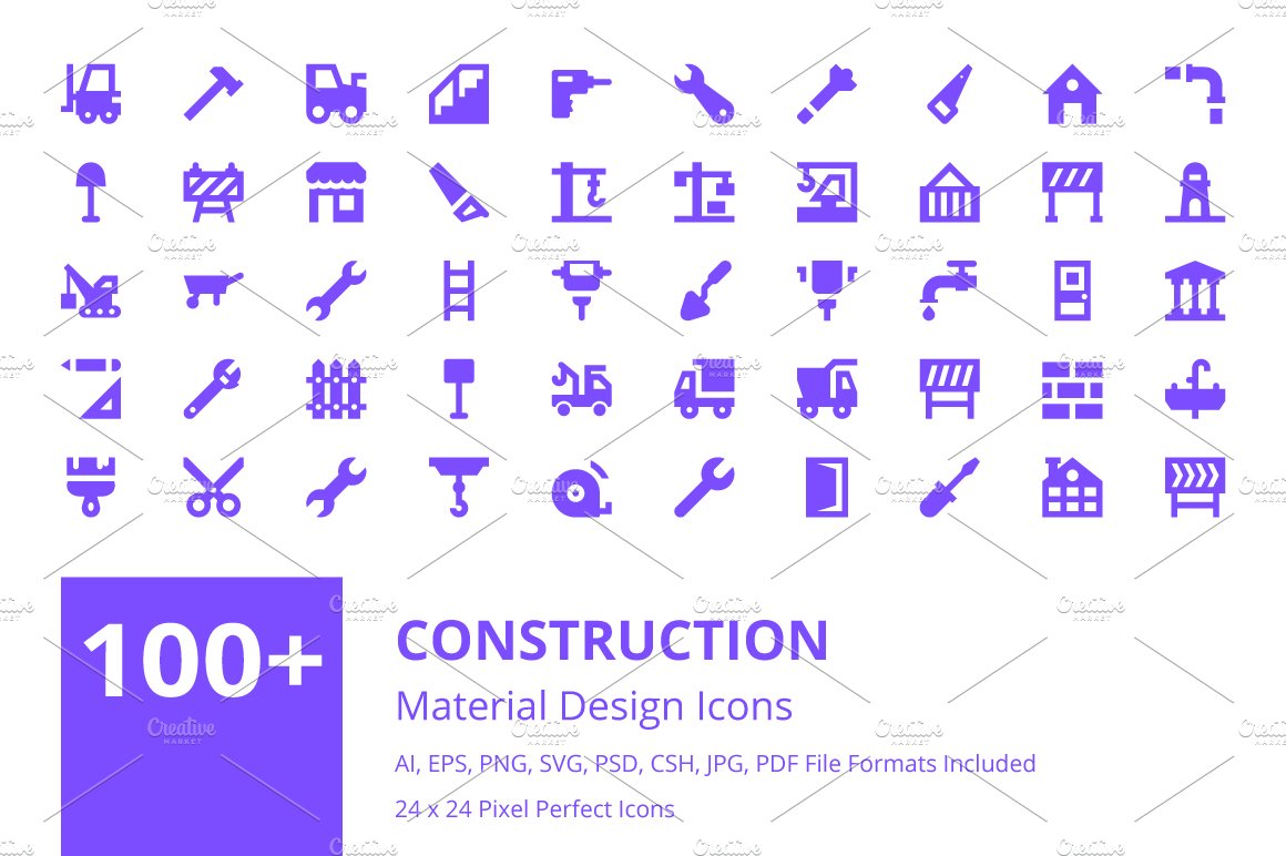 100+ Construction Material Icons cover image.