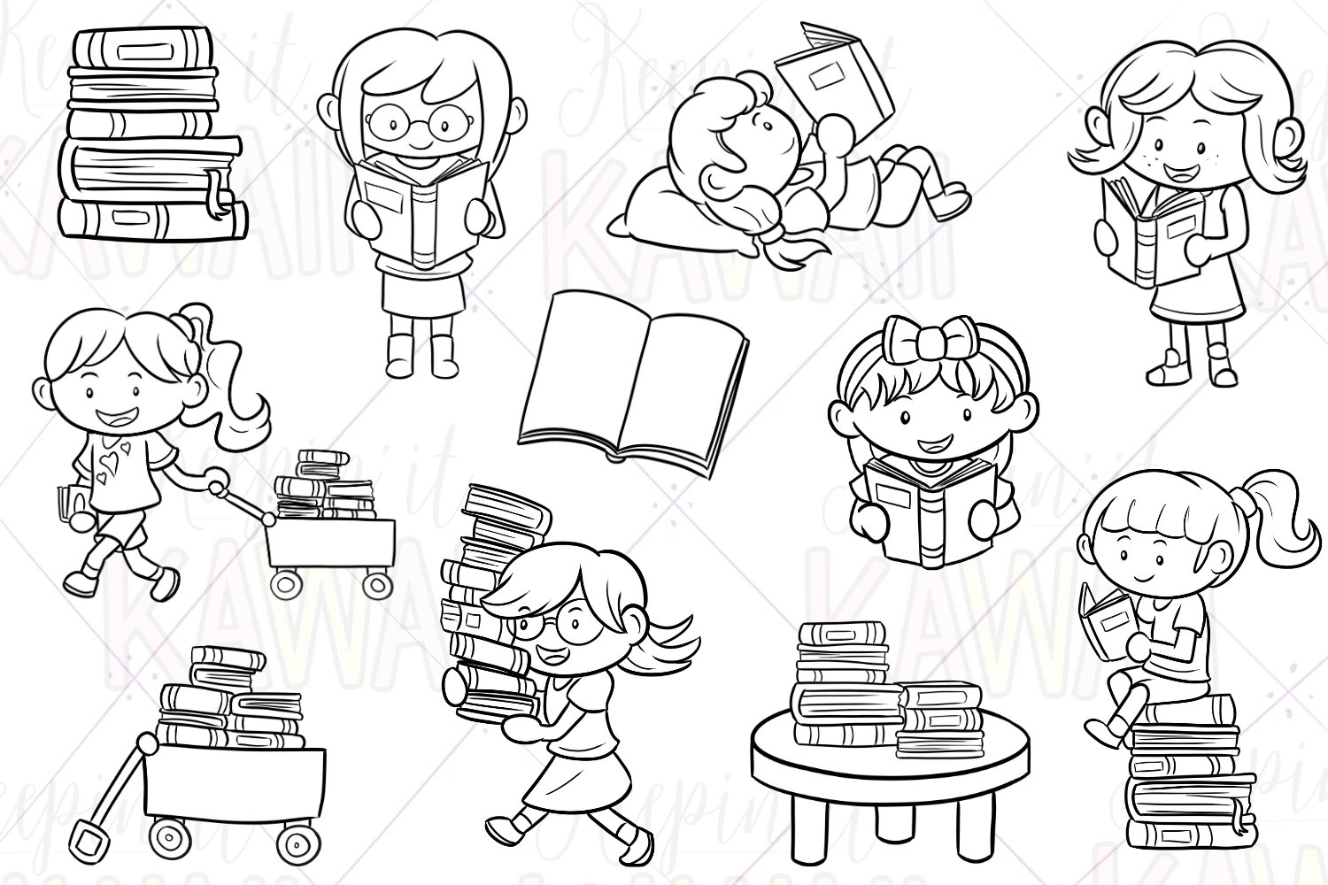 Reading Girls Digital Stamps cover image.
