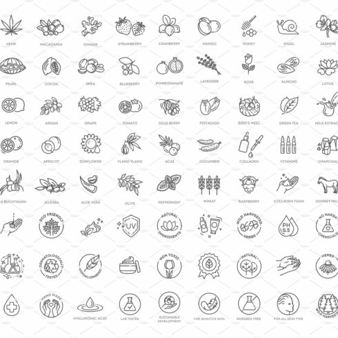 Set line icons of organic cosmetic cover image.