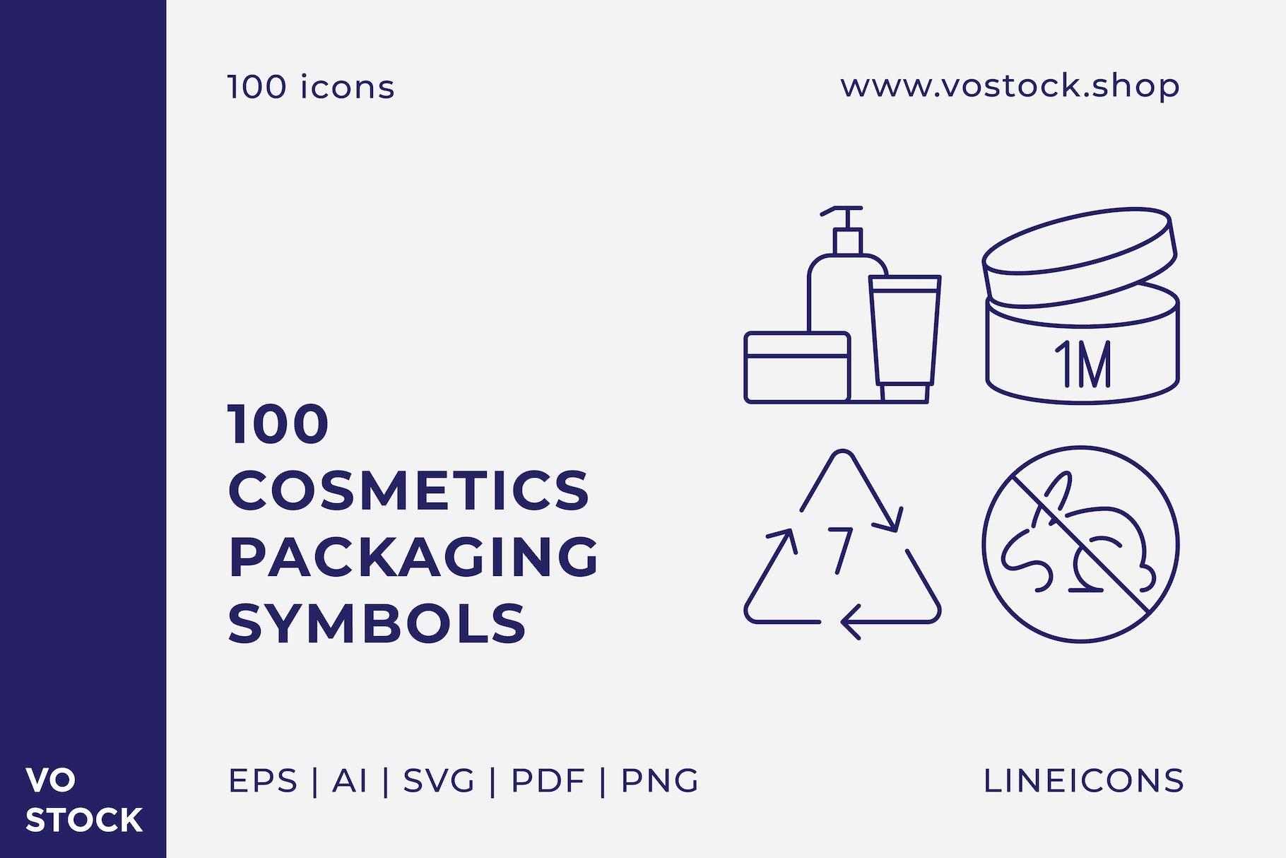 100 Cosmetics Packaging Icons cover image.