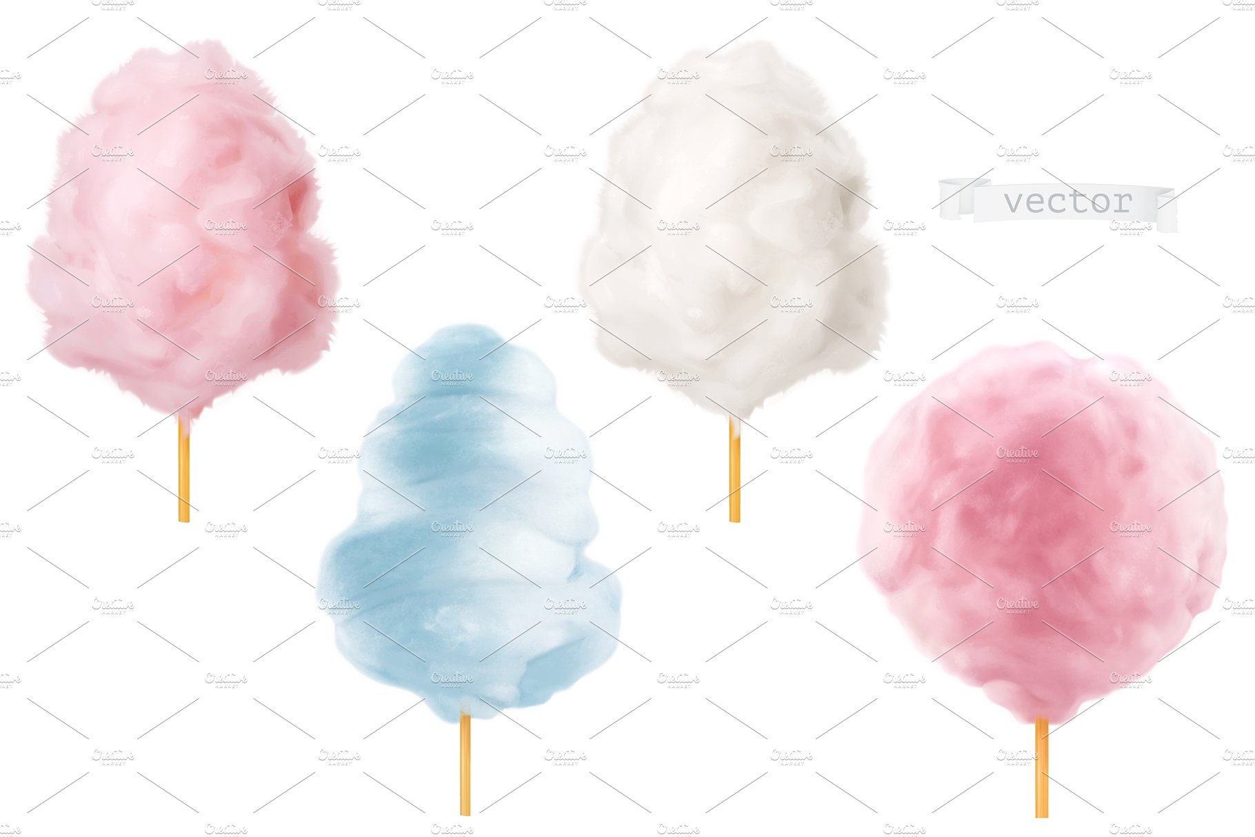 Cotton candy. Sugar clouds. Vector preview image.