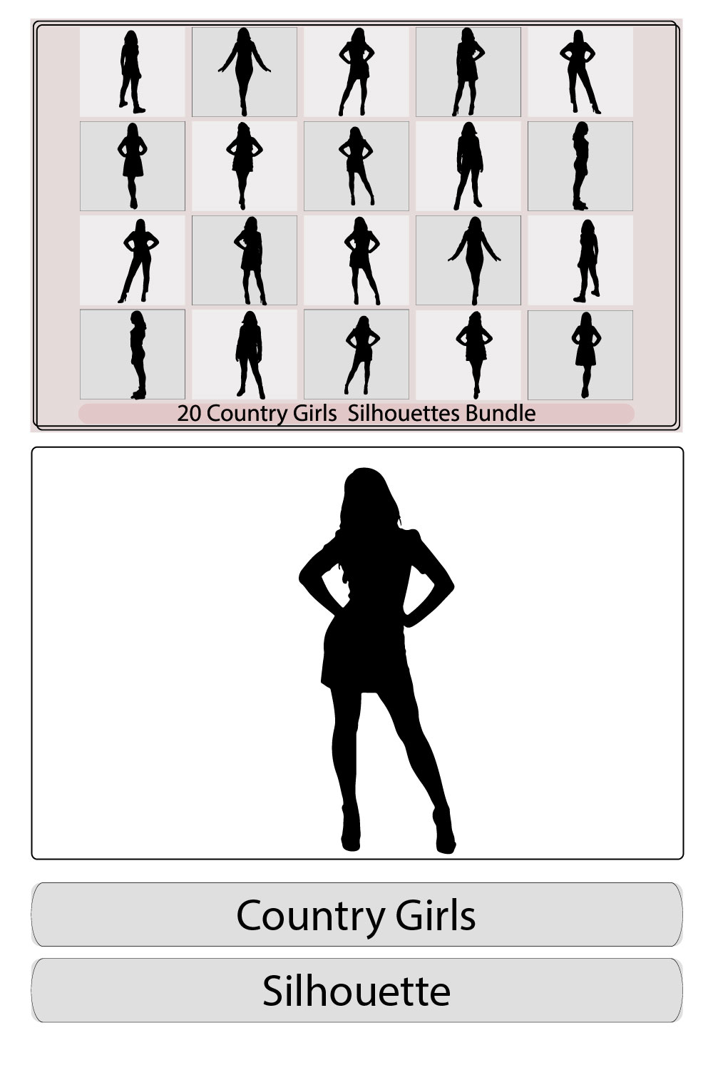 silhouette of a girl,vector black silhouettes of beautiful women,Women, group of silhouettes, pinterest preview image.