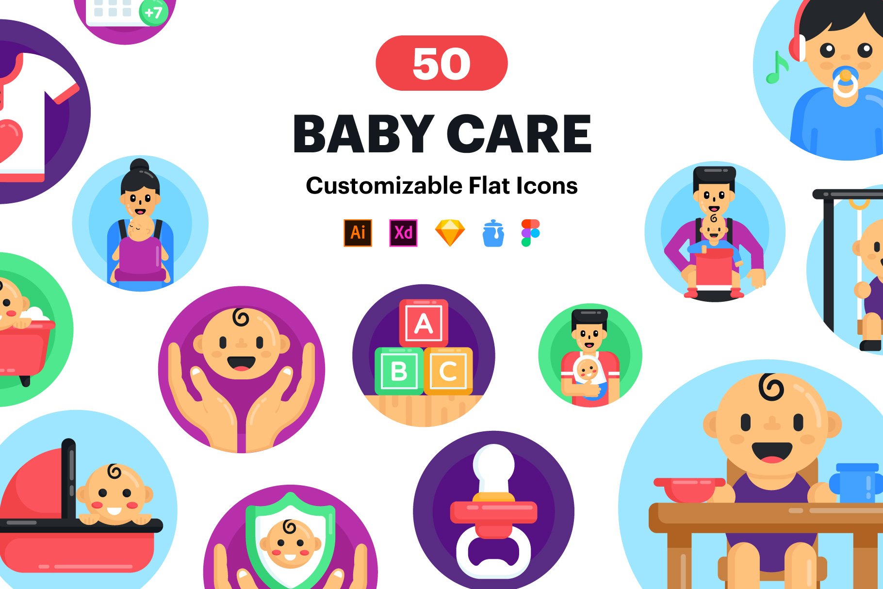 Baby Care Icons - 50 Round Vectors cover image.