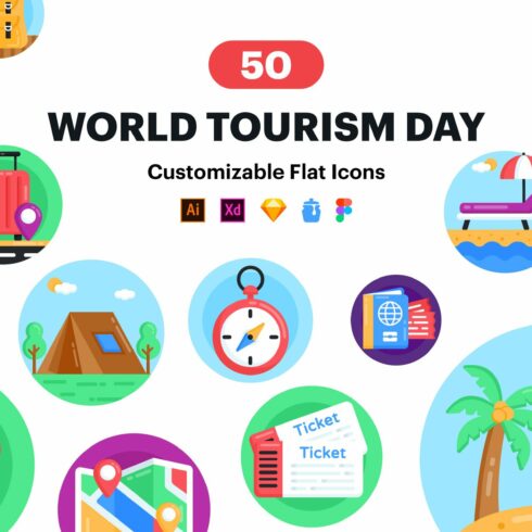 50 World Tourism day Icons cover image.