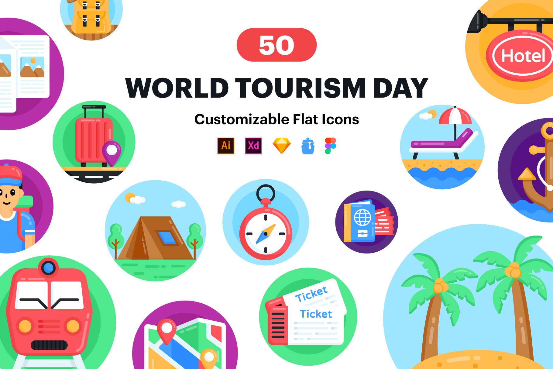 50 World Tourism day Icons cover image.