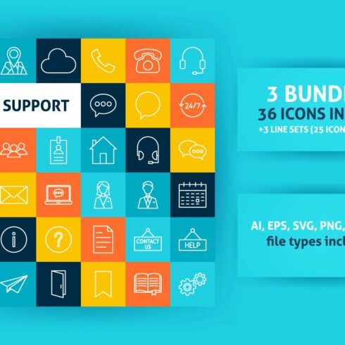 Online Support Line Art Vector Icons cover image.