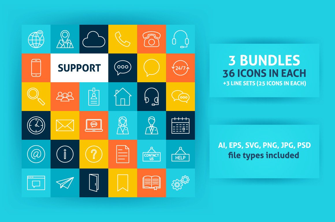Online Support Line Art Vector Icons cover image.