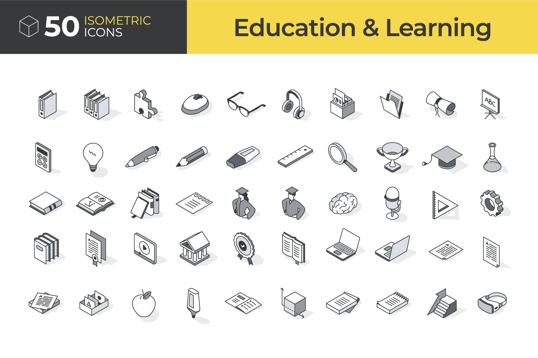 Isometric, 50 Icons | Education cover image.