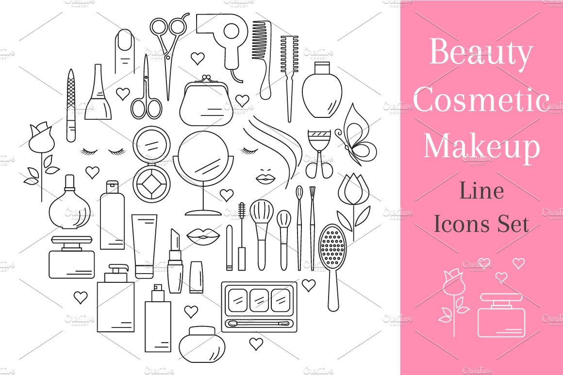Beauty, Cosmetic Outline Icons Set cover image.