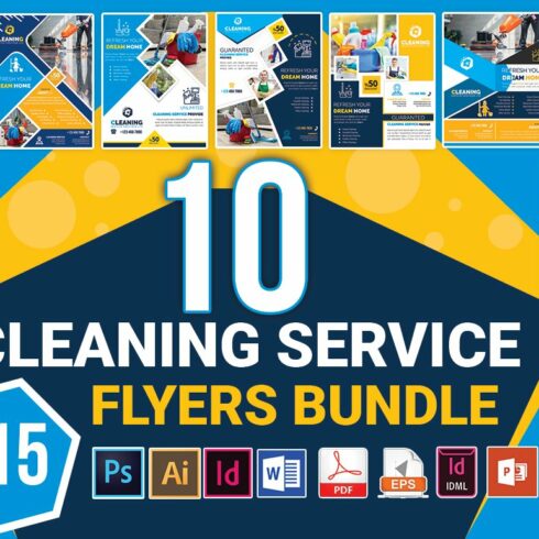 10 Cleaning Service Flyers Bundle cover image.