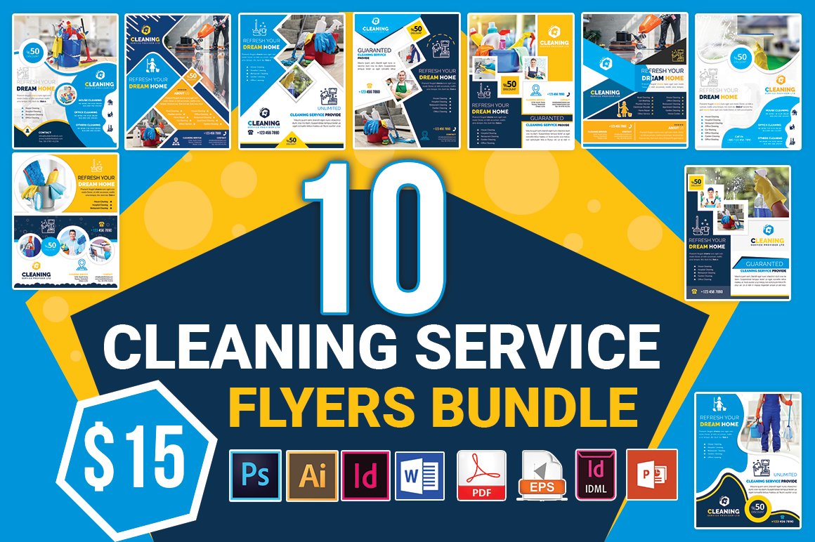 10 Cleaning Service Flyers Bundle cover image.