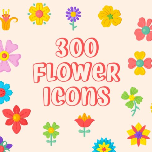 300 Flat Flower Icons cover image.