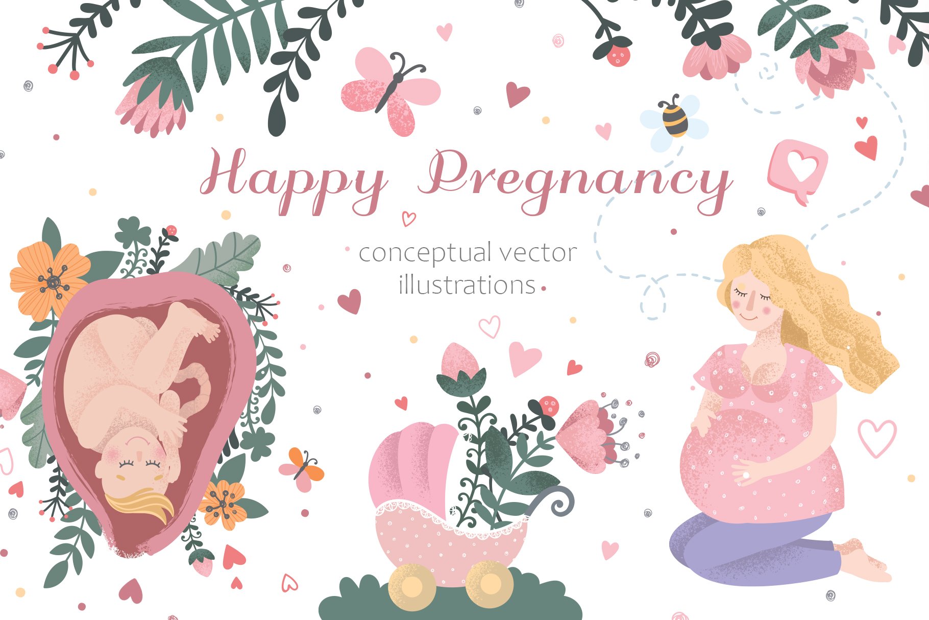 Happy pregnancy illustrations cover image.