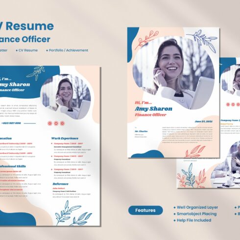 Set of brochures with a picture of a woman in a business suit.