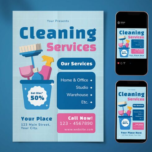 Cleaning Service Flyer Set cover image.