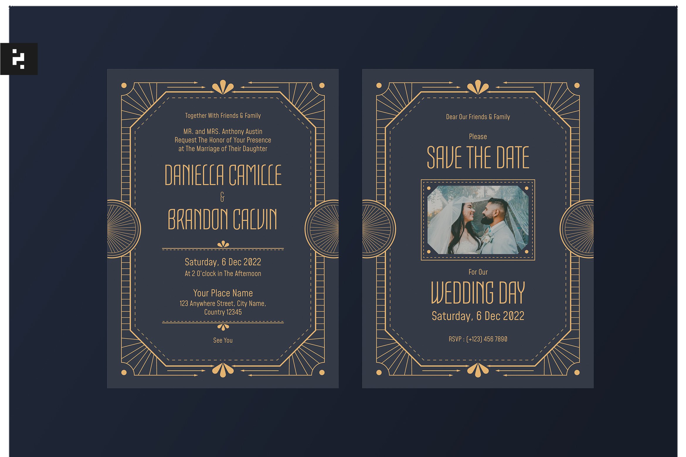 Art Deco Wedding Invitation cover image.