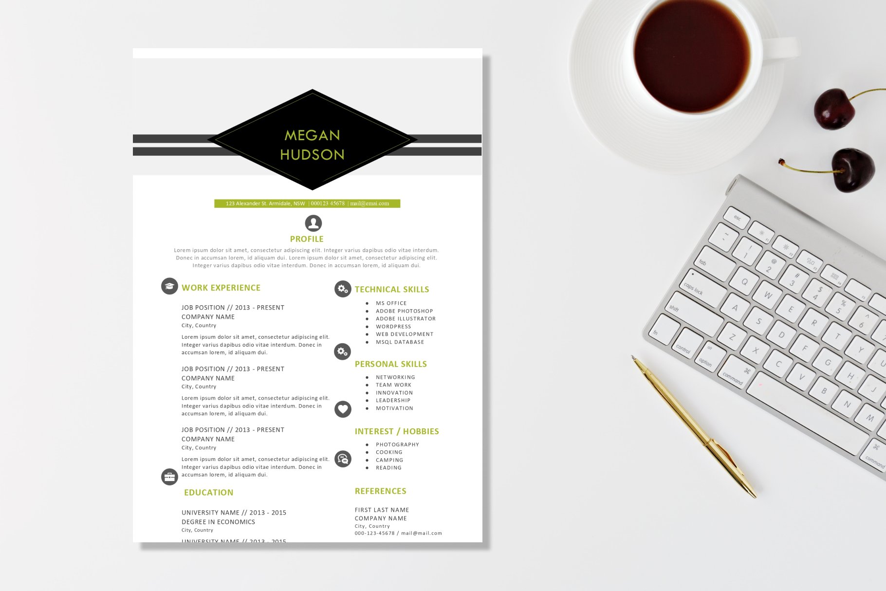Modern Resume Template for Word / CV preview image.