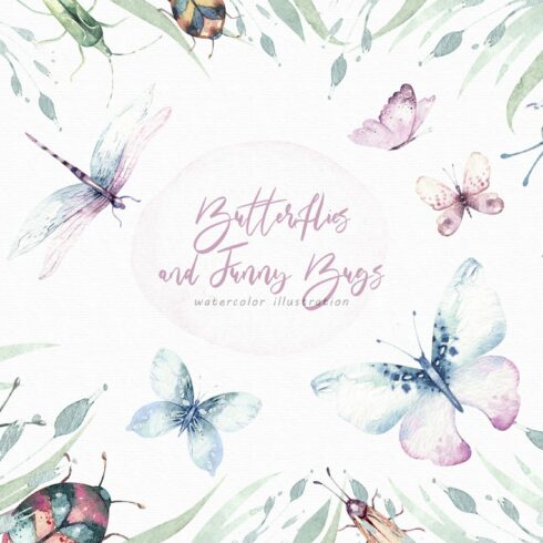 Butterflies and funny bugs set cover image.
