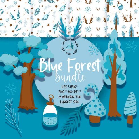 Blue forest patterns, clipart png,eps,jpeg cover image.