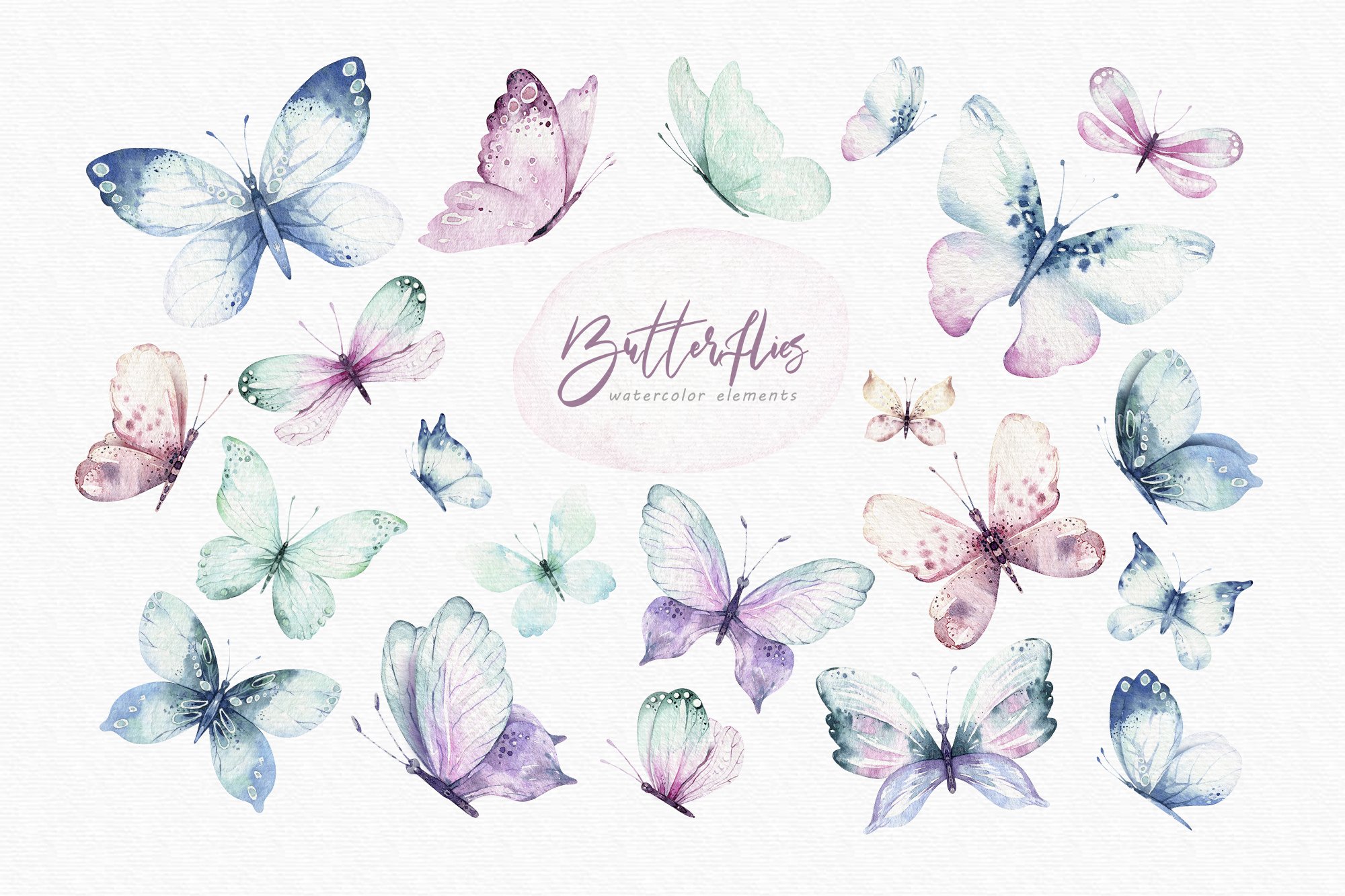 Butterflies and funny bugs set preview image.