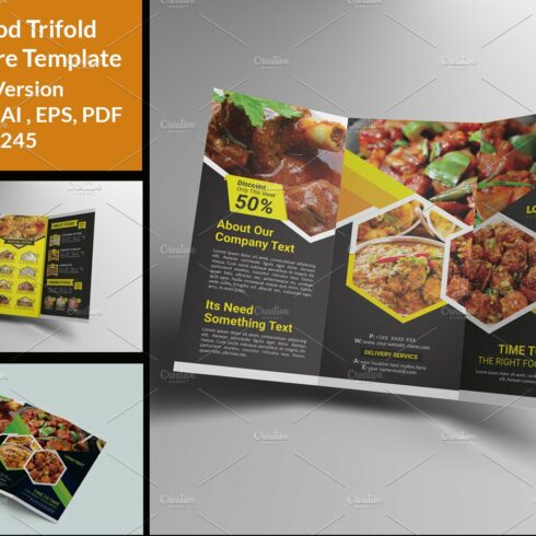 Restaurant Food Menu Tri Fold Design cover image.