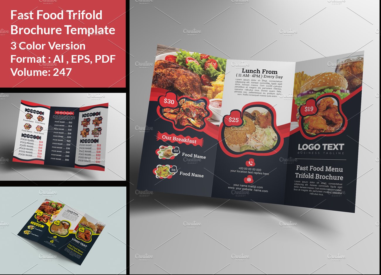 Fast food restaurant menu trifold cover image.