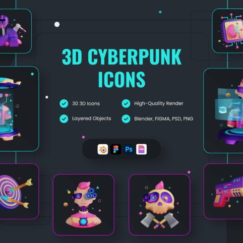 Cyberpunk Dystopia 3D Icon Set cover image.