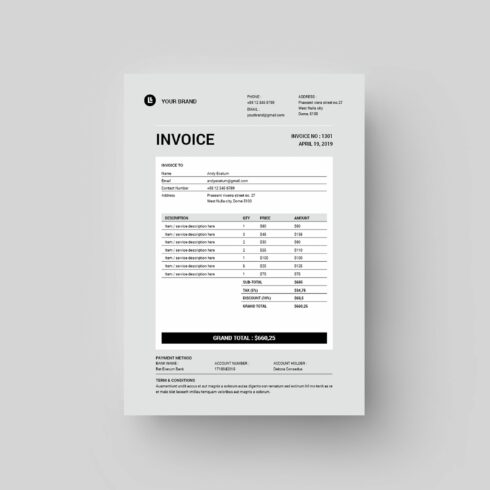 Invoice | MS Word & Indesign cover image.