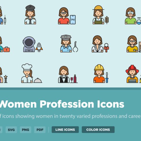 20 Woman Profession Icons cover image.
