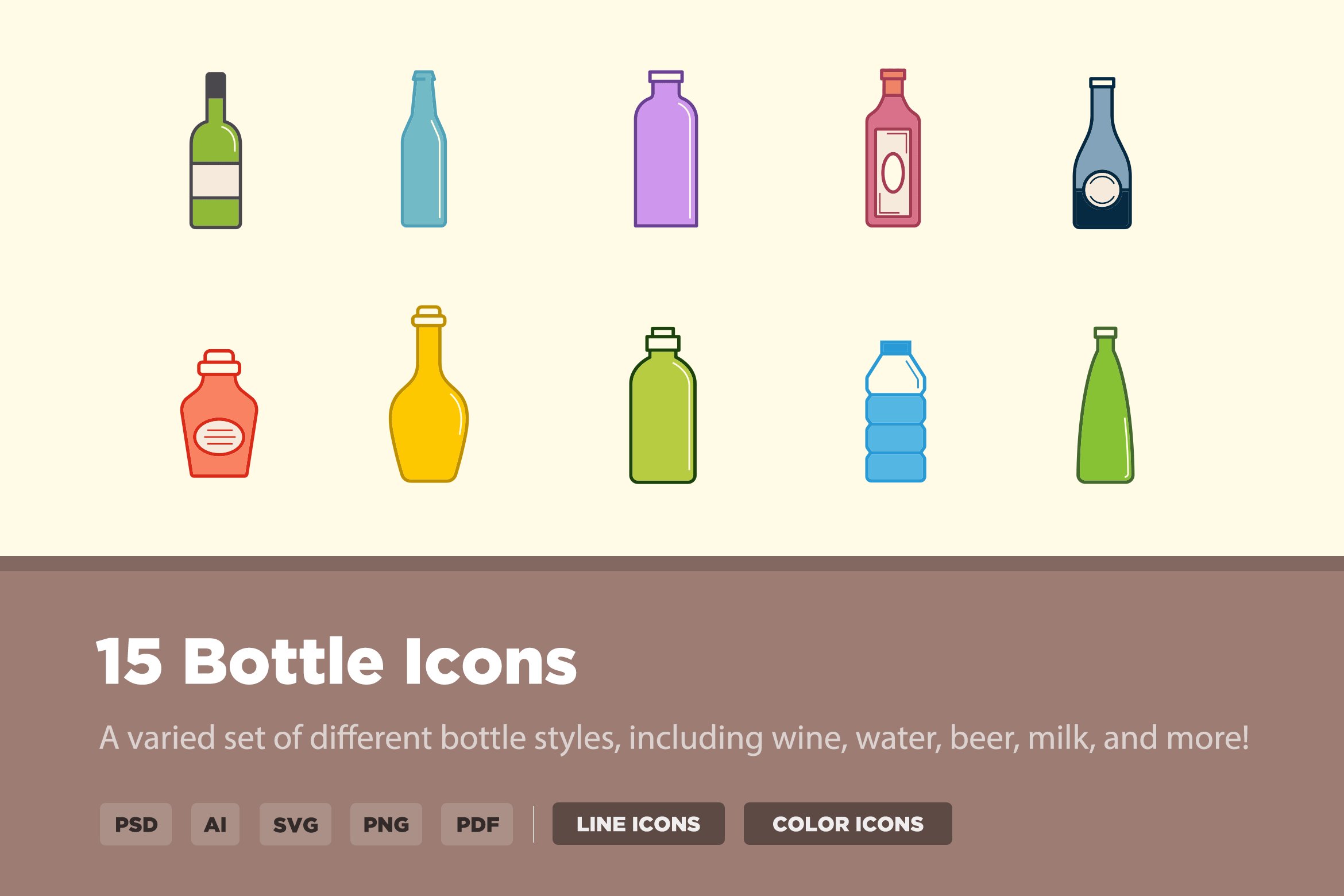 15 Bottle Icons cover image.