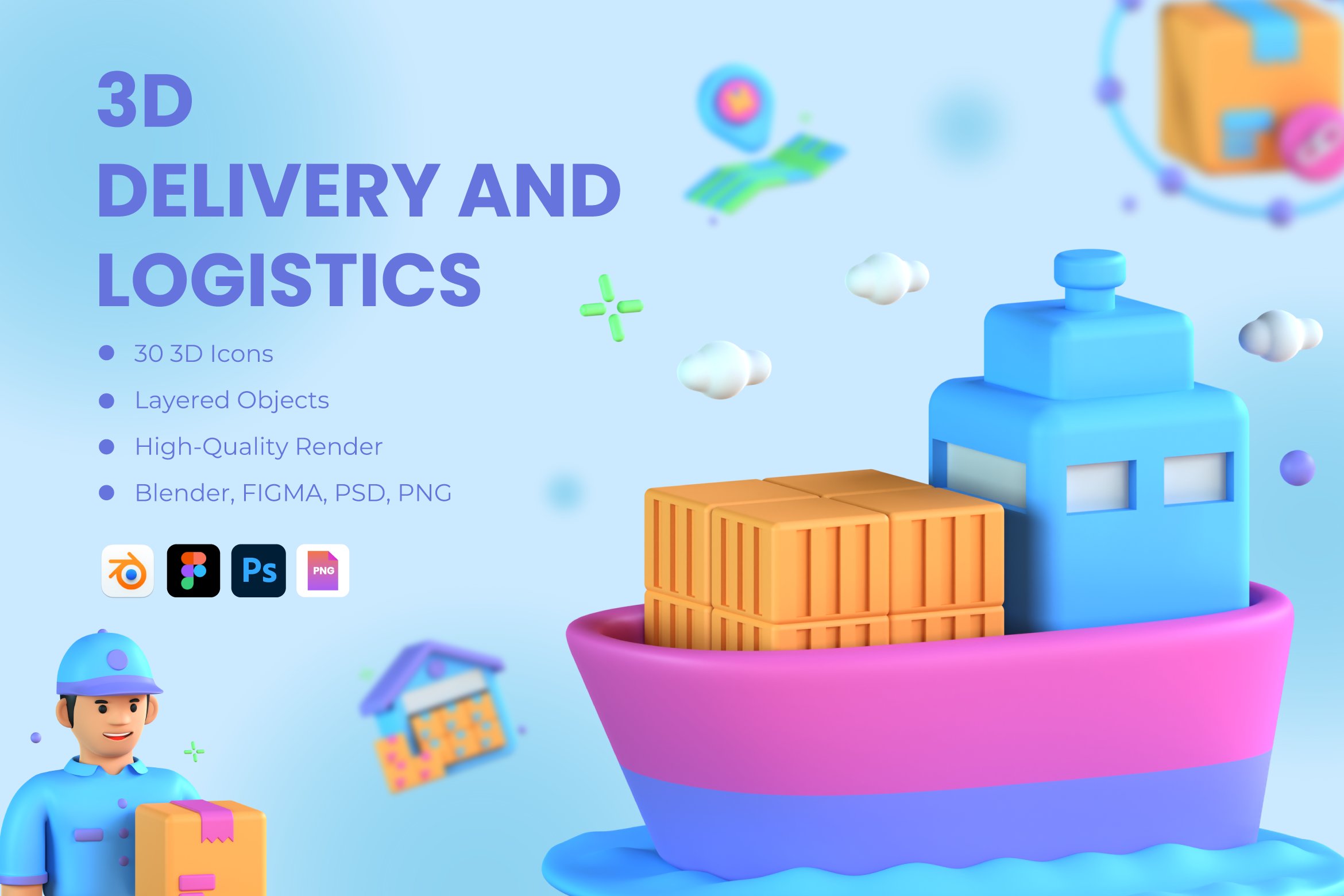 3D Delivery And Logistics Icons cover image.