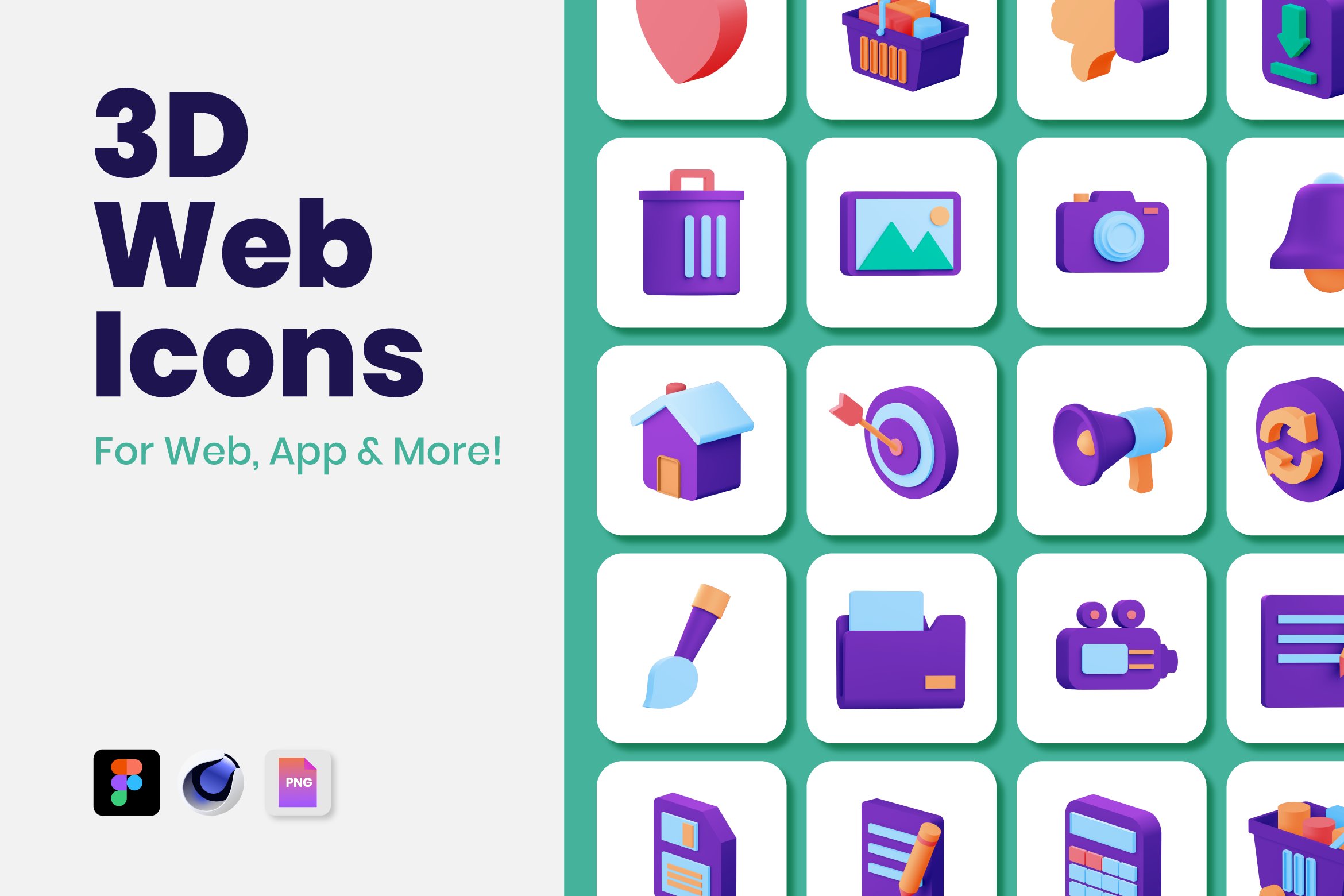 60 3D Web Icons cover image.