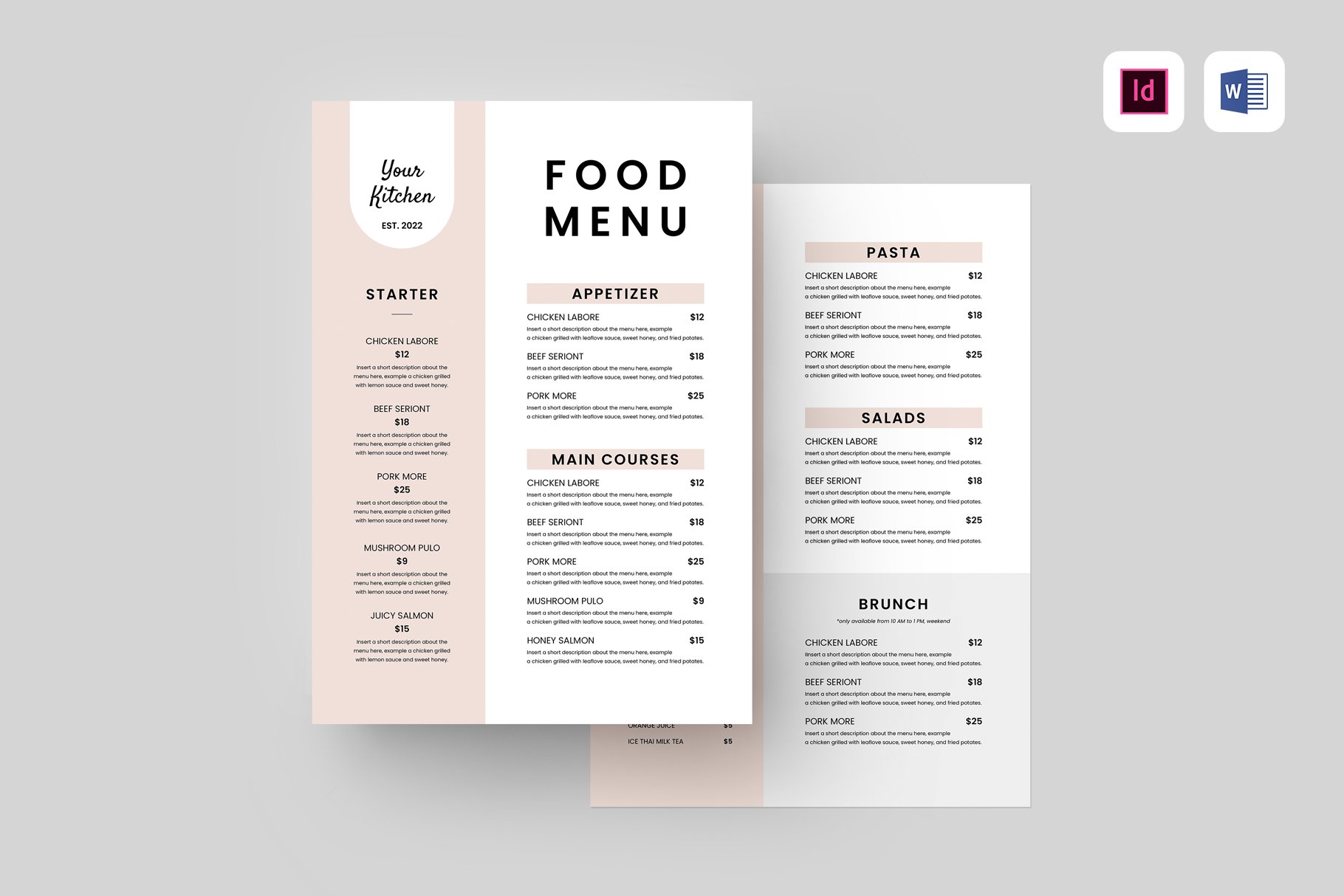 Food Menu | MS Word & Indesign cover image.