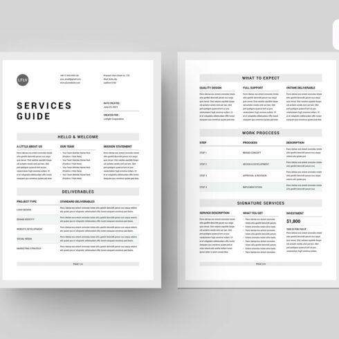 Services Guide | MS Word & Indesign cover image.