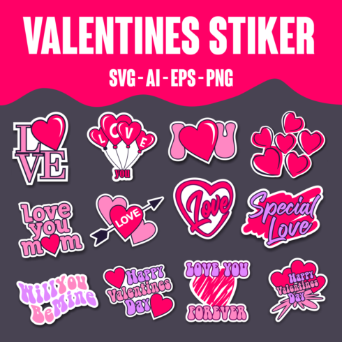 Valentines Sticker svg files cover image.