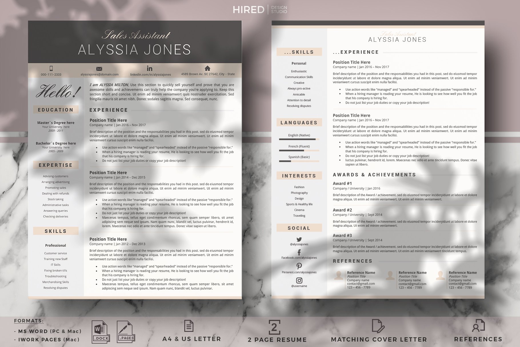 Sales Assistant Resume CV Template preview image.