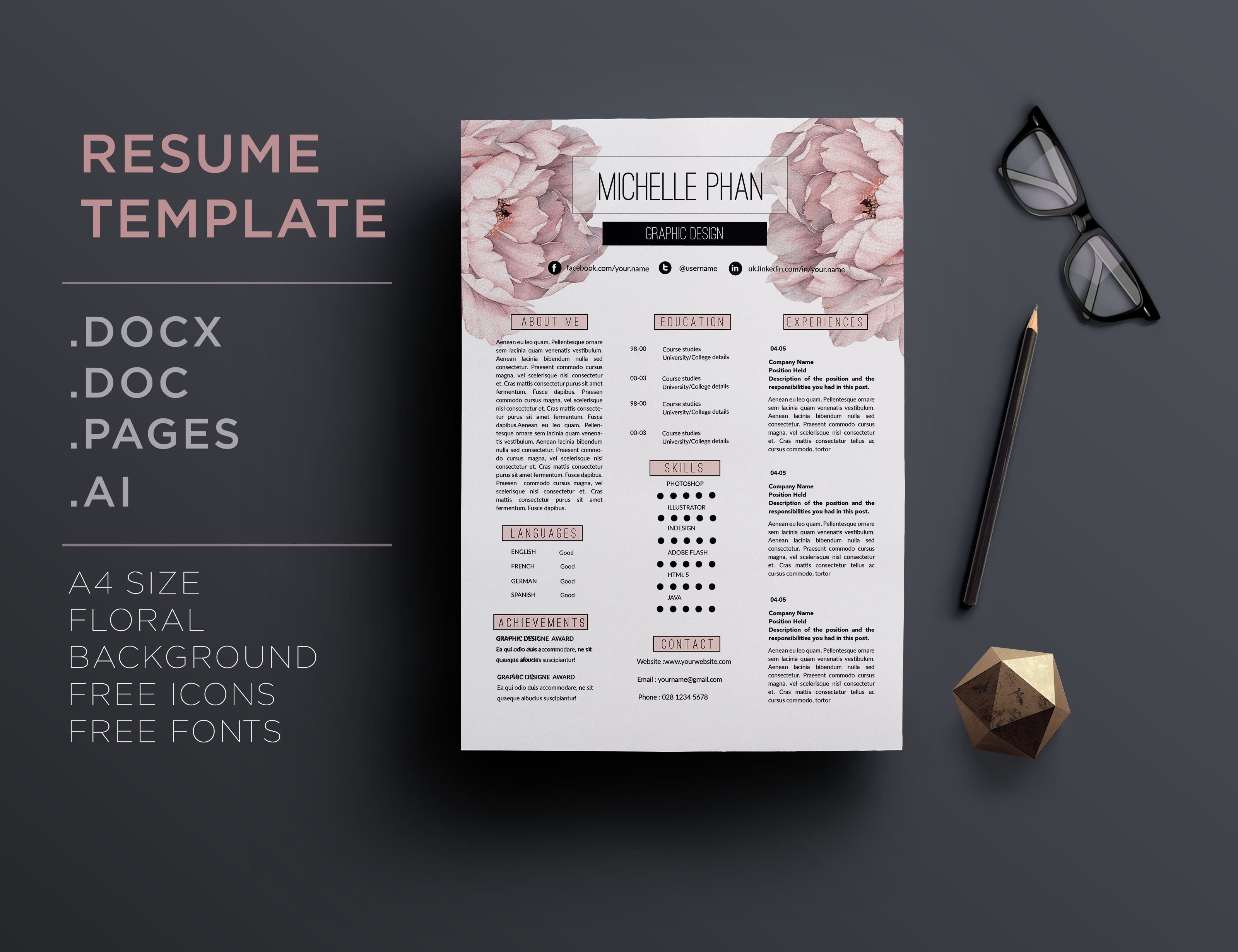 Floral CV template cover image.