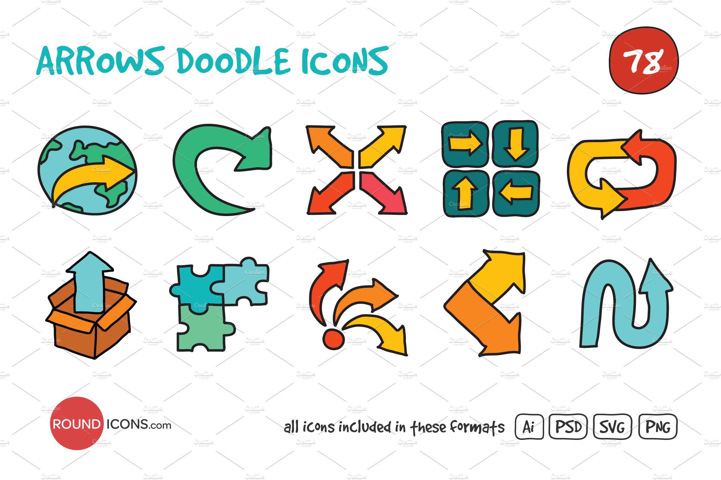 Arrows Doodle Icons Set cover image.
