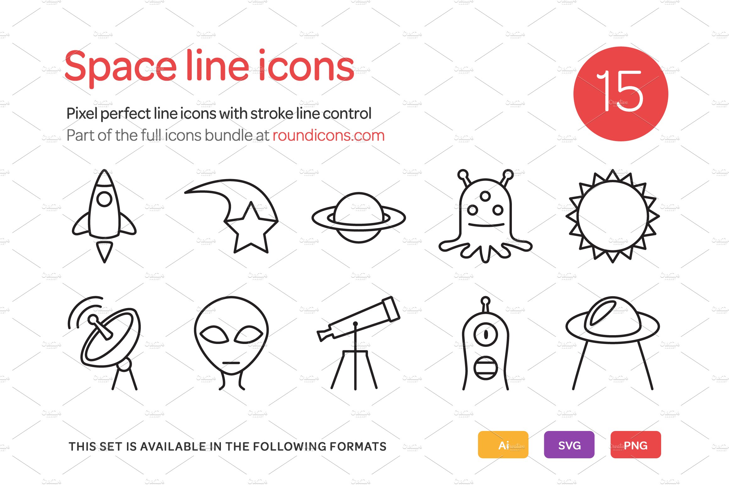 Space Line Icons Set cover image.
