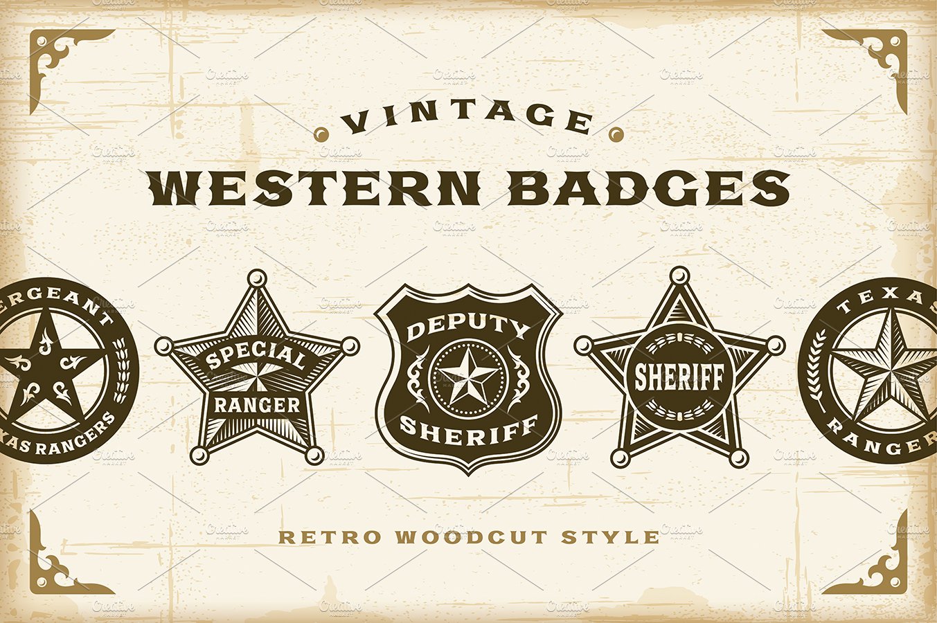 Vintage Western Badges Set cover image.