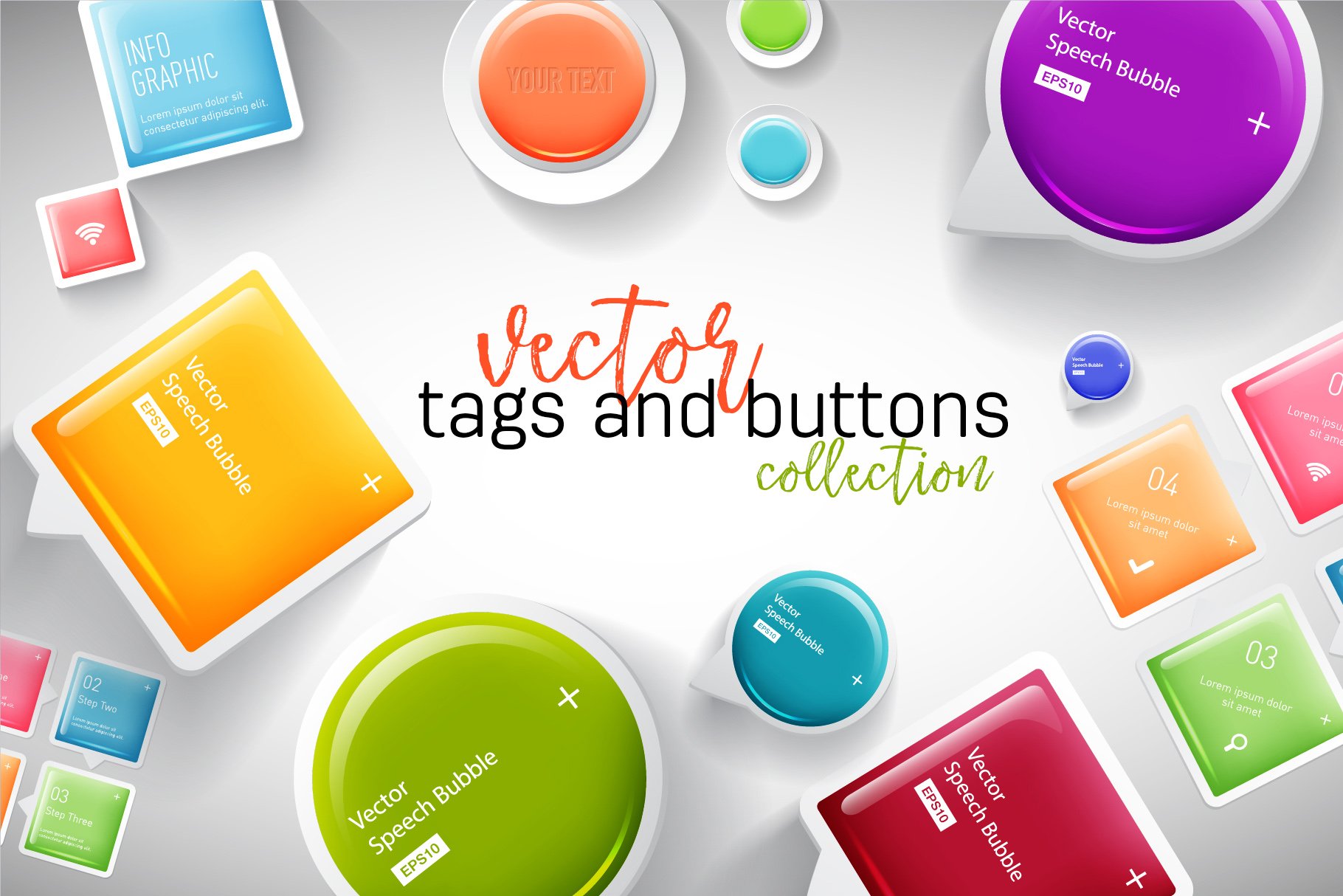 Vector Padded Buttons, Tags and IG cover image.