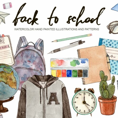 Back to school watercolor clipart cover image.